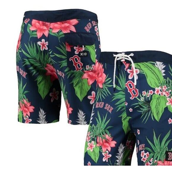 Hurley Swim Trunks MLB BOSTON RED SOXS Mens 33 BLUE Tropical Floral Board Shorts - Picture 8 of 16